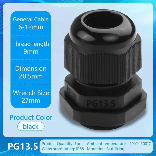 Alt view image 5 of 6 - 10PCS PG13.5 Cable Glands Waterproof Adjustable Cable Gland - 10 Pieces Black Plastic Nylon Waterproof Wire Glands Connector Fitting (PG13.5)