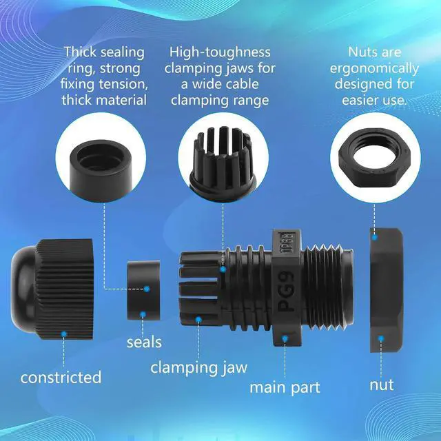 Alt view image 2 of 6 - 10pcs PG9 Cable Gland Waterproof Adjustable 4-8mm Cable Connectors Gland Joints with Gaskets (PG9)