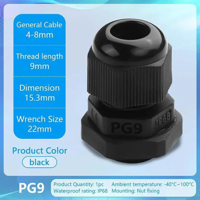 Alt view image 5 of 6 - 10pcs PG9 Cable Gland Waterproof Adjustable 4-8mm Cable Connectors Gland Joints with Gaskets (PG9)