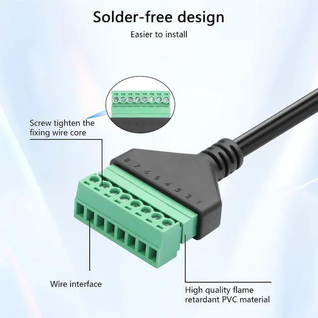 Alt view image 2 of 7 - DB9 Female to 8 Pin Screw Terminal Adapter VGA to 8 Pin Screw Terminal Adaptor Cable for Extended Use of Computer Hosts or Display Devices via Network Cable(0.3M/11.81in) (Female)