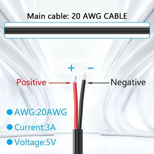 Alt view image 2 of 6 - 2 Pcs 20AWG USB-C Male Plug Pigtail Cable 5V/3A (0.5m/19.68in)