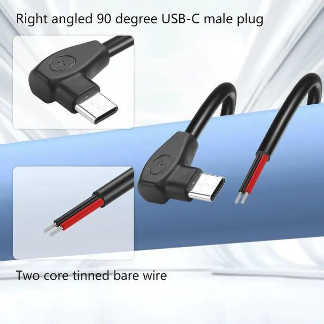 Alt view image 3 of 6 - 2 Pcs 20AWG USB-C Male Plug Pigtail Cable 5V/3A (0.5m/19.68in)