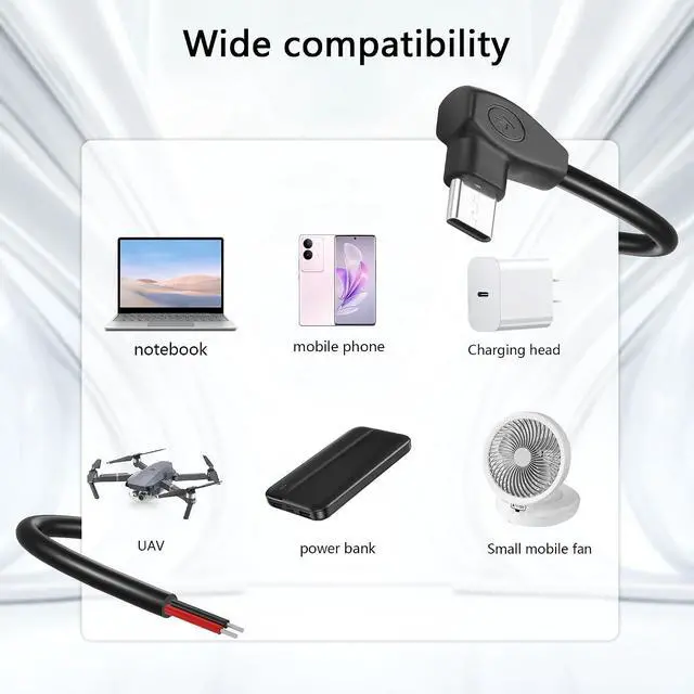 Alt view image 5 of 6 - 2 Pcs 20AWG USB-C Male Plug Pigtail Cable 5V/3A (0.5m/19.68in)