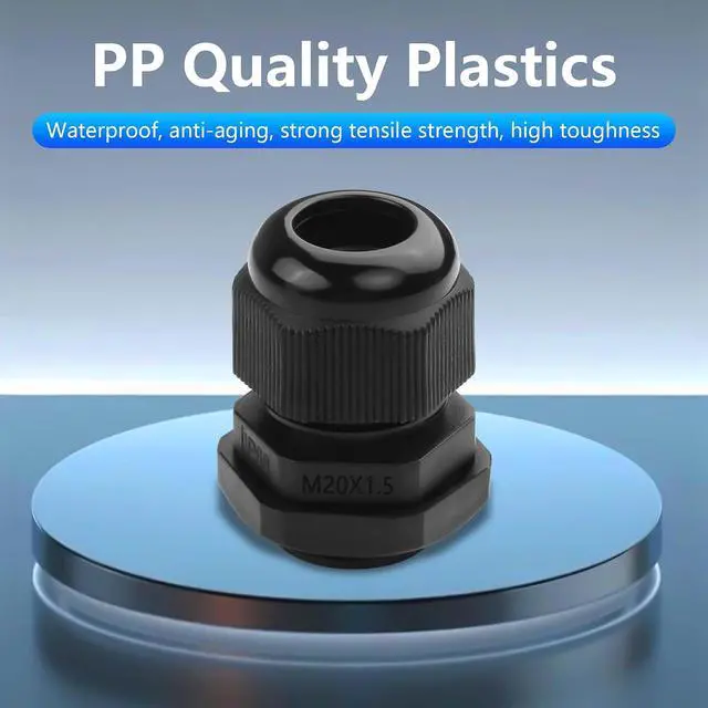 Alt view image 3 of 6 - 10PCS M20x1.5 Cable Gland 6mm-12mm Wire Hole Waterproof Nylon Joint Adjustable Locknut with Washer (M20*1.5)
