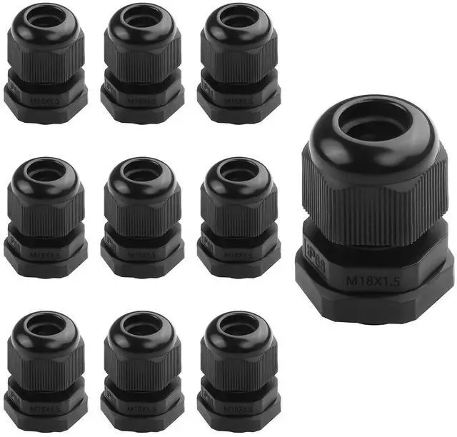 Main image of 10PCS M20x1.5 Cable Gland 6mm-12mm Wire Hole Waterproof Nylon Joint Adjustable Locknut with Washer (M18*1.5)