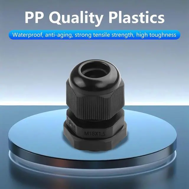 Alt view image 3 of 6 - 10PCS M20x1.5 Cable Gland 6mm-12mm Wire Hole Waterproof Nylon Joint Adjustable Locknut with Washer (M18*1.5)