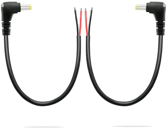 Main image of 2 Pack 90 Degree DC Power Pigtails Cable, DC 5.5MM x 2.5MM Male Plug Jack to Bare Wire Open End Power Supply Replacement Repair Cord, for Monitors, LED Strip Light, Camera, 1FT, 30cm