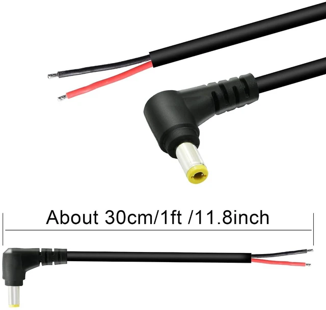 Alt view image 5 of 6 - 2 Pack 90 Degree DC Power Pigtails Cable, DC 5.5MM x 2.5MM Male Plug Jack to Bare Wire Open End Power Supply Replacement Repair Cord, for Monitors, LED Strip Light, Camera, 1FT, 30cm