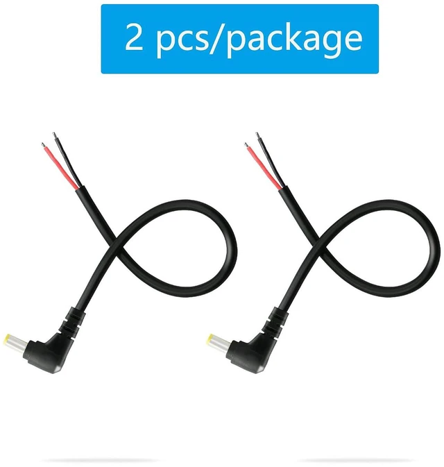 Alt view image 6 of 6 - 2 Pack 90 Degree DC Power Pigtails Cable, DC 5.5MM x 2.5MM Male Plug Jack to Bare Wire Open End Power Supply Replacement Repair Cord, for Monitors, LED Strip Light, Camera, 1FT, 30cm