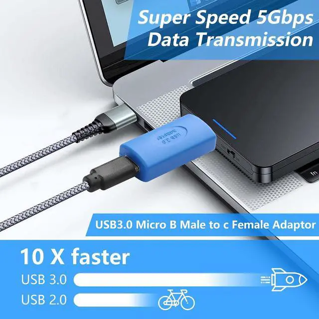 Alt view image 5 of 7 - 2PCS USB 3.0 Type-C Female to Micro B Male Adapter USB C to USB3.0 Micro B Male External Hard Drive Converter for Hard Drive Cable, External Hard SSD Drive, Tablet, Phone, Laptop