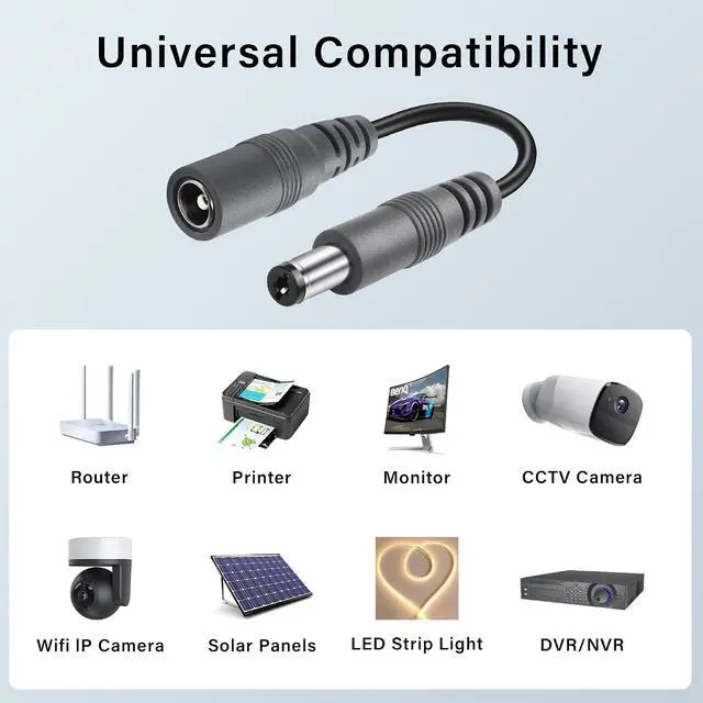 Alt view image 6 of 6 - 2-Pack DC Power Extension Cable,5.5mm x 2.1mm Extension Cord,DC Male to Female Extender Wire for CCTV IP Indoor Camera LED Strip,DC Supply Adapter