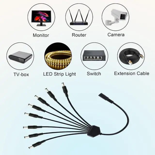 Alt view image 5 of 6 - DC Power Splitter Cable 1 Female to 8 Male, DC 5.5mm x 2.1mm Splitter Adppter Extension Cable for CCTV Security Camera, LED Strip Light, etc 0.7m (1 to 8 Way)