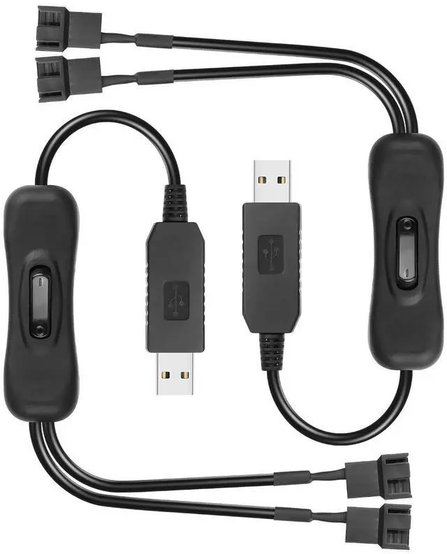 Main image of 2 PCS USB to Large 3/4 Pin 1 to 2 Switch Fan Cable 5V USB-A Male to 5V Dual Large 3/4 Pin Female Chassis Fan Cable for Chassis Fans,CPU Fans etc(15.31 Inch) (Boost 4PIN)
