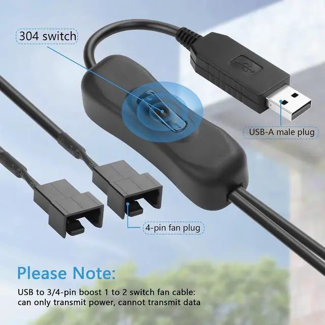 Alt view image 2 of 7 - 2 PCS USB to Large 3/4 Pin 1 to 2 Switch Fan Cable 5V USB-A Male to 5V Dual Large 3/4 Pin Female Chassis Fan Cable for Chassis Fans,CPU Fans etc(15.31 Inch) (Boost 4PIN)