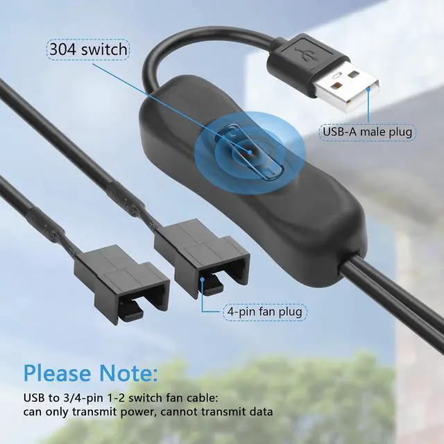 Alt view image 2 of 7 - 2 PCS USB to Large 3/4 Pin 1 to 2 Switch Fan Cable 5V USB-A Male to 5V Dual Large 3/4 Pin Female Chassis Fan Cable for Chassis Fans,CPU Fans etc(15.31 Inch) (Ordinary 4PIN)