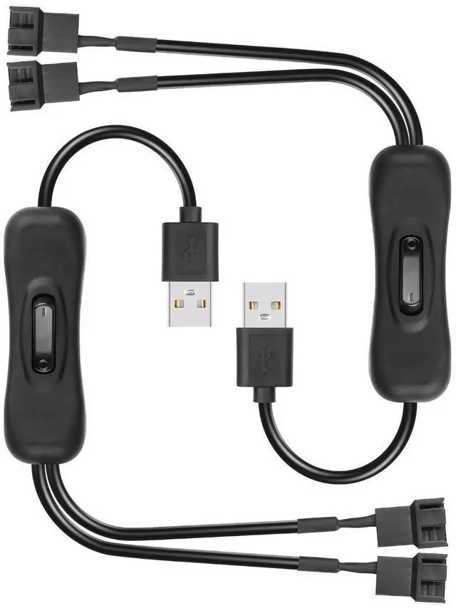Main image of 2 PCS USB to Large 3/4 Pin 1 to 2 Switch Fan Cable 5V USB-A Male to 5V Dual Large 3/4 Pin Female Chassis Fan Cable for Chassis Fans,CPU Fans etc(15.31 Inch) (Ordinary 4PIN)