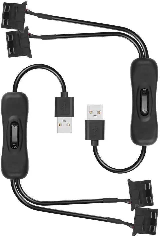 Main image of 2 PCS USB to Large 3/4 Pin 1 to 2 Switch Fan Cable 5V USB-A Male to 5V Dual Large 3/4 Pin Female Chassis Fan Cable for Chassis Fans,CPU Fans etc(15.31 Inch) (Upgrade 4PIN)