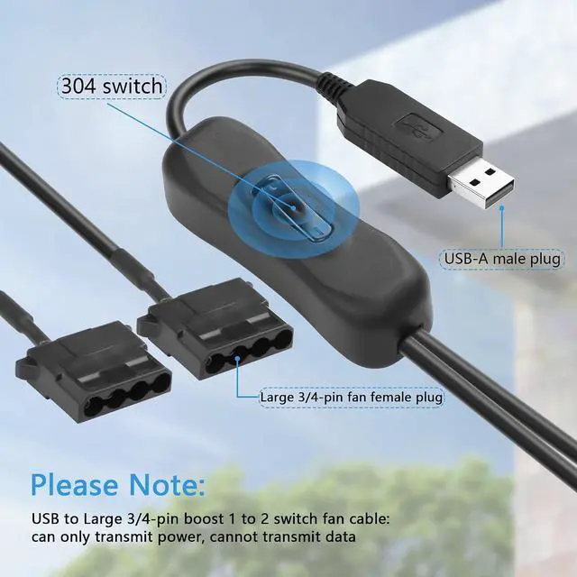 Alt view image 2 of 7 - 2 PCS USB to Large 3/4 Pin 1 to 2 Switch Fan Cable 5V USB-A Male to 5V Dual Large 3/4 Pin Female Chassis Fan Cable for Chassis Fans,CPU Fans etc(15.31 Inch) (Upgrade Boost 4PIN)