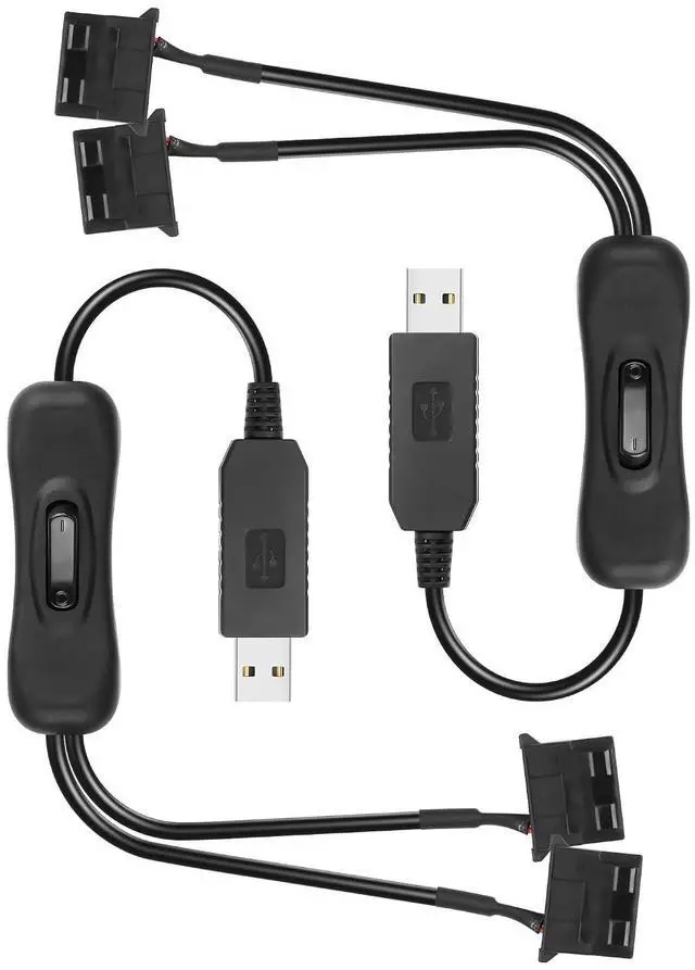 Main image of 2 PCS USB to Large 3/4 Pin 1 to 2 Switch Fan Cable 5V USB-A Male to 5V Dual Large 3/4 Pin Female Chassis Fan Cable for Chassis Fans,CPU Fans etc(15.31 Inch) (Upgrade Boost 4PIN)