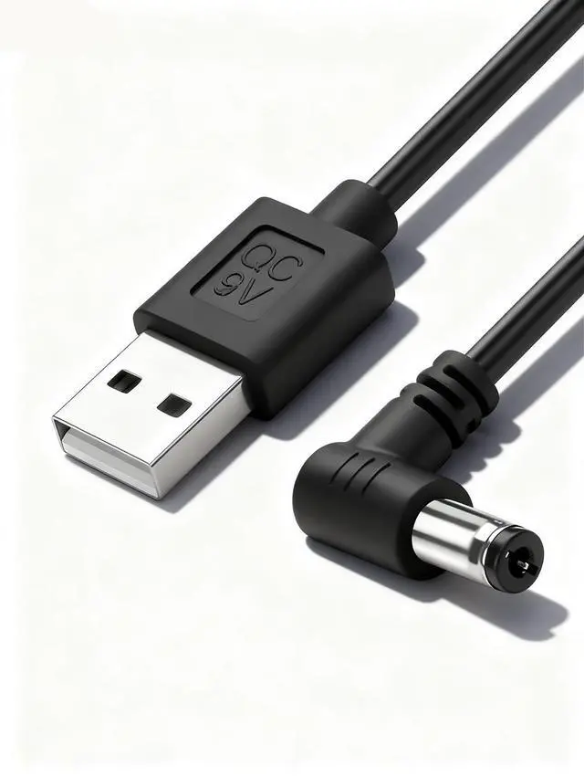Main image of USB Power Cable, 90-Degree Right Angle Connector, Black, DC Power Cord, Universal Charging Adapter Compatible with Electronics Devices (90 Degree)
