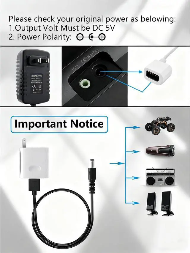 Alt view image 4 of 7 - USB Power Cable, 90-Degree Right Angle Connector, Black, DC Power Cord, Universal Charging Adapter Compatible with Electronics Devices (Straight Head)
