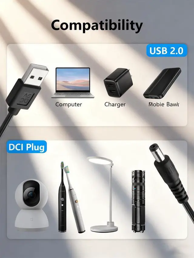 Alt view image 3 of 7 - USB Power Cable, 90-Degree Right Angle Connector, Black, DC Power Cord, Universal Charging Adapter Compatible with Electronics Devices (Straight Head)