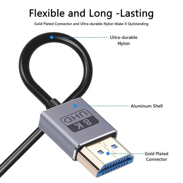Alt view image 5 of 6 - 8K HDMI 2.5 Cable High Speed HDMI to HDMI Coaxial Cord Compatible with Camera, Camcorder, Tablet and Graphics/Video Card, Laptop Laptops 1.9FT/0.6M (90 Degree Left HDMI to HDMI)