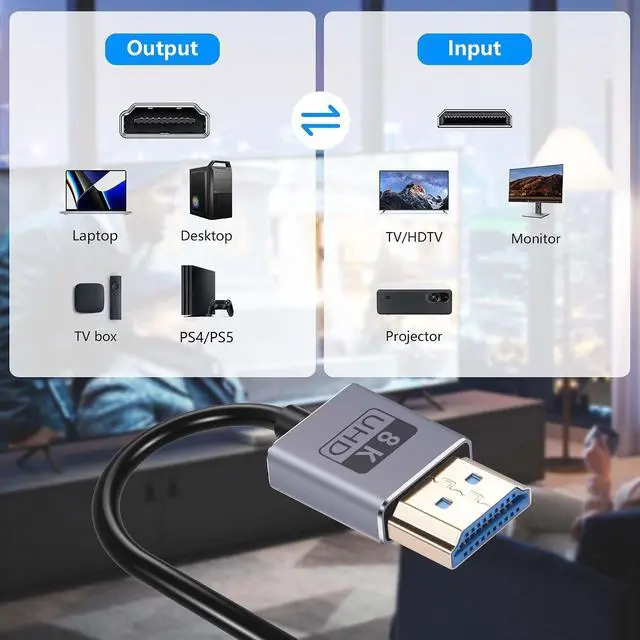Alt view image 6 of 6 - 8K HDMI 2.5 Cable High Speed HDMI to HDMI Coaxial Cord Compatible with Camera, Camcorder, Tablet and Graphics/Video Card, Laptop Laptops 1.9FT/0.6M (90 Degree Left HDMI to HDMI)
