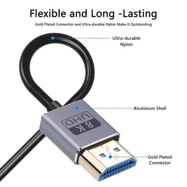 Alt view image 5 of 6 - 8K HDMI 2.5 Cable High Speed HDMI to HDMI Coaxial Cord Compatible with Camera, Camcorder, Tablet and Graphics/Video Card, Laptop Laptops 1.9FT/0.6M (90 Degree Up HDMI to HDMI)