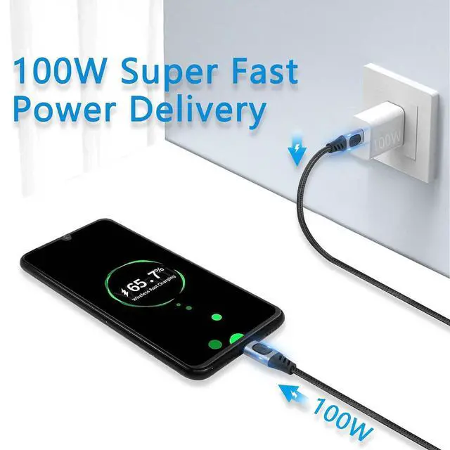 Alt view image 2 of 7 - USB C to USB C Cable 100W 5A USB 2.0 Type C Fast PD Charging,Nylon Braided C-Type Data Wire,for Phone, Laptop, iPad, USB C Charger,PlayStation Etc 1.5M (4530)