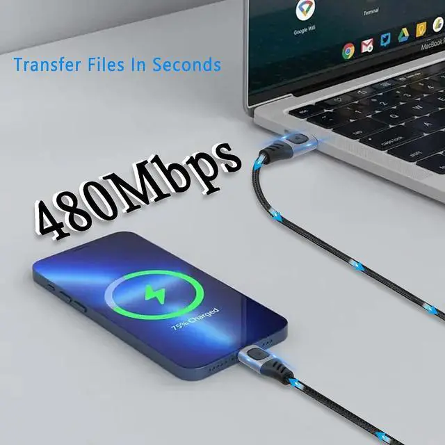 Alt view image 3 of 7 - USB C to USB C Cable 100W 5A USB 2.0 Type C Fast PD Charging,Nylon Braided C-Type Data Wire,for Phone, Laptop, iPad, USB C Charger,PlayStation Etc 1.5M (4530)