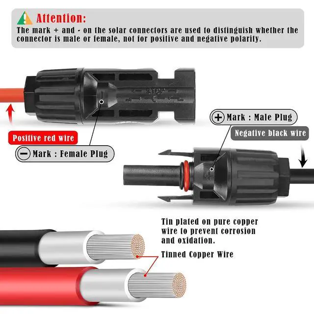 Alt view image 5 of 7 - 2 Pcs 11AWG Solar Extension Cable Waterproof Solar Connector Male to Female Solar Panel Connection Cable39.3Inch 4mm ² Red+39.3Inch 4mm ² Black