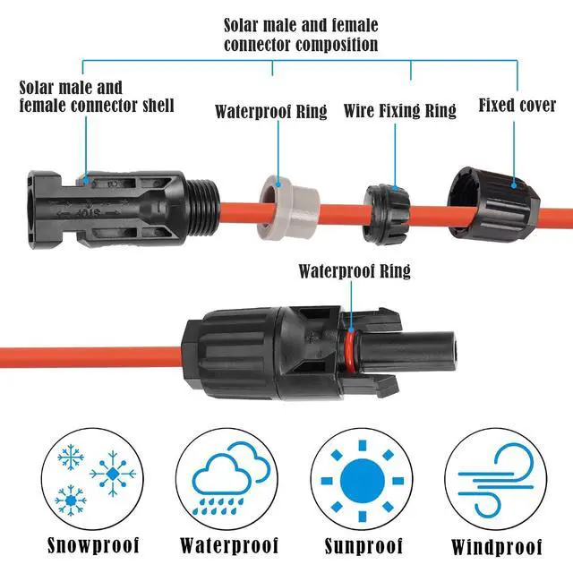 Alt view image 6 of 7 - 2 Pcs 11AWG Solar Extension Cable Waterproof Solar Connector Male to Female Solar Panel Connection Cable39.3Inch 4mm ² Red+39.3Inch 4mm ² Black