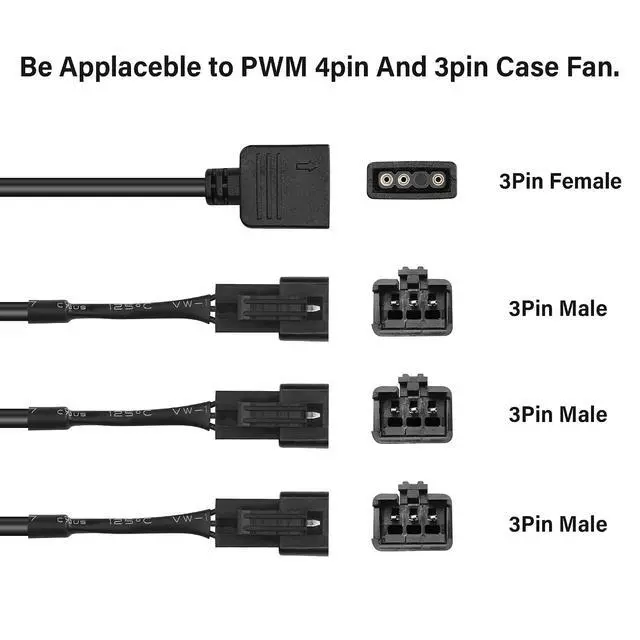 Alt view image 2 of 7 - ARGB Splitter Cable 5V 3 Pin Addressable RGB Splitter Cable 3-pin to SM 3Pin Male Adapter Cable for PC Led Strip,5V ARGB FanComputer Chassis2 PCS