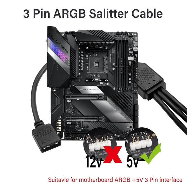 Alt view image 4 of 7 - ARGB Splitter Cable 5V 3 Pin Addressable RGB Splitter Cable 3-pin to SM 3Pin Male Adapter Cable for PC Led Strip,5V ARGB FanComputer Chassis2 PCS