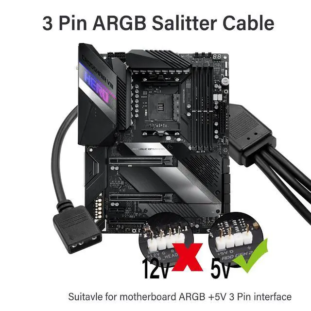 Alt view image 4 of 7 - ARGB Cable, 30cm, 2 Pack, 5V 3-Pin to SM 3Pin Female Adapter, for ARGB LED Strip & Fan
