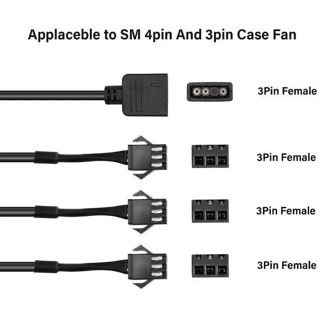 Alt view image 2 of 7 - ARGB Cable, 30cm, 2 Pack, 5V 3-Pin to SM 3Pin Female Adapter, for ARGB LED Strip & Fan