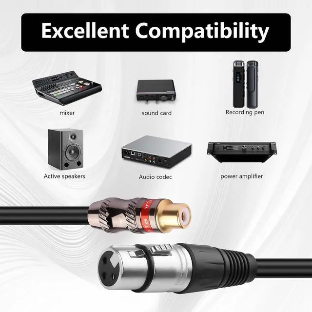 Alt view image 4 of 5 - 2 PCS RCA Female to XLR Male Cable RCA Female to XLR Male HiFi Audio Cable RCA to XLR Interconnect Microphone Cable for Home Audio System - 0.3M (RCA Female to XLR Female)