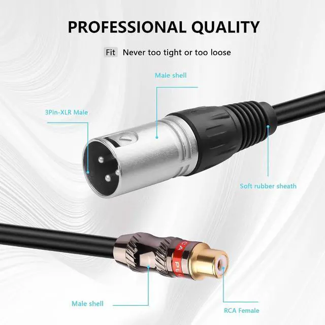 Alt view image 5 of 5 - 2 PCS RCA Female to XLR Male Cable RCA Female to XLR Male HiFi Audio Cable RCA to XLR Interconnect Microphone Cable for Home Audio System - 0.3M (RCA Female to XLR Male)
