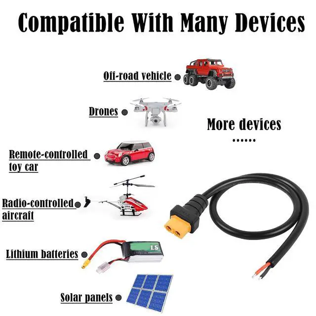 Alt view image 3 of 6 - 2 PCS XT60 Power Pigtails Cable 18AWG DC 24V XT60 Female Plug to Open Bare Power Cord for Balancing Cars,Drones,Toy Cars,Lithium Batteries,etc(1.64FT)