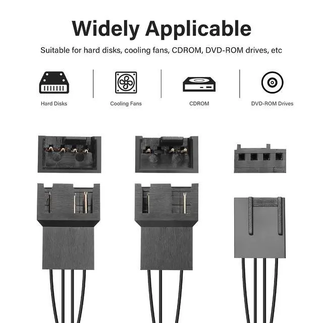 Alt view image 3 of 7 - 3 Way 4-Pin Fan Splitter Cable, 1to3 PC Fan Splitter, for Desktop PC 4-Pin/3-Pin Cooling Fan Cable(1 to3)