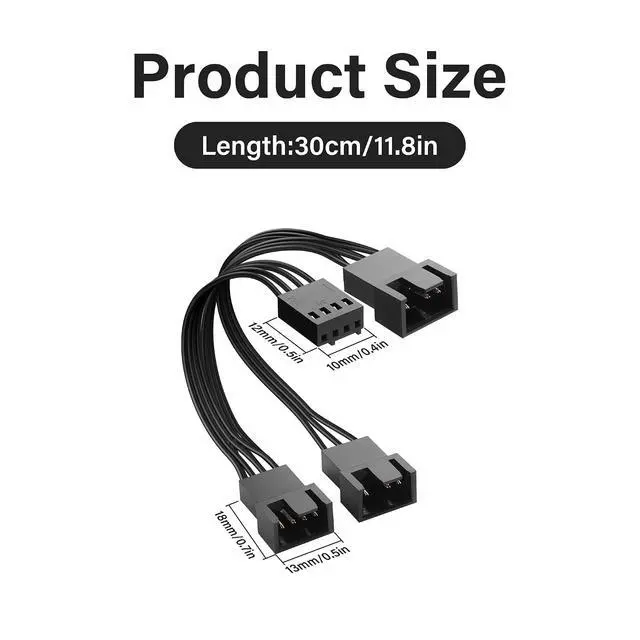 Alt view image 4 of 7 - 3 Way 4-Pin Fan Splitter Cable, 1to3 PC Fan Splitter, for Desktop PC 4-Pin/3-Pin Cooling Fan Cable(1 to3)
