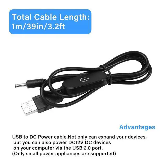 Alt view image 7 of 7 - LED Strip Touch Dimmer 12V 3A USB Male to 3.5x1.35mm DC Male Controller Switch Extension Power Cord Connector Single Colour Dimming Switch Controller for LED Strip Light(3.28ft)