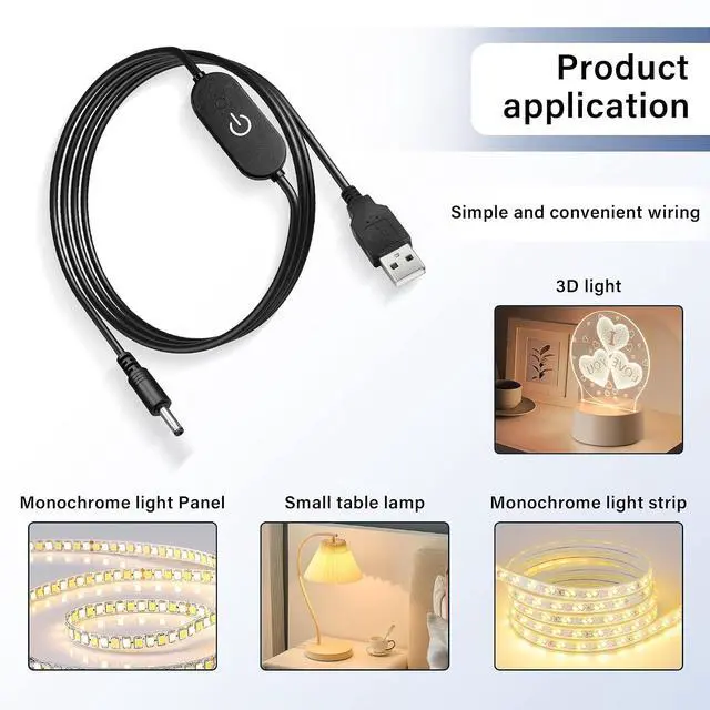 Alt view image 6 of 7 - LED Strip Touch Dimmer 12V 3A USB Male to 3.5x1.35mm DC Male Controller Switch Extension Power Cord Connector Single Colour Dimming Switch Controller for LED Strip Light(3.28ft)