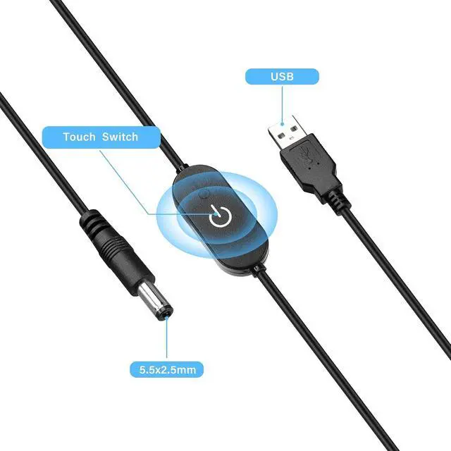 Alt view image 2 of 7 - LED Strip Touch Dimmer 12V 3A USB Male to 5.5x2.5mm DC Male Controller Switch Extension Power Cord Connector Single Colour Dimming Switch Controller for LED Strip Light(3.28ft)