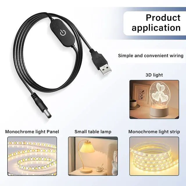 Alt view image 6 of 7 - LED Strip Touch Dimmer 12V 3A USB Male to 5.5x2.5mm DC Male Controller Switch Extension Power Cord Connector Single Colour Dimming Switch Controller for LED Strip Light(3.28ft)