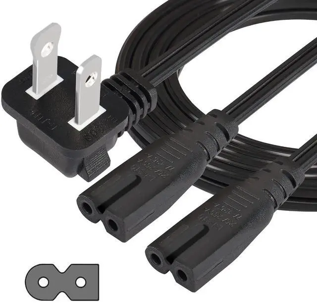 Main image of 6Ft 90 Degree 2 Prong Polarized Y Split Power Cord, 2 Slot to Dual IEC320 C7 AC Wall Cable for Radio/CD Players,Blu-ray Players,Amplifiers,Boom Boxes,TV,1.8m,Right Angle