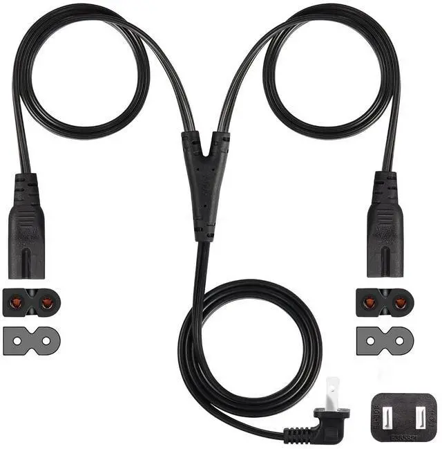 Alt view image 2 of 7 - 6Ft 90 Degree 2 Prong Polarized Y Split Power Cord, 2 Slot to Dual IEC320 C7 AC Wall Cable for Radio/CD Players,Blu-ray Players,Amplifiers,Boom Boxes,TV,1.8m,Right Angle