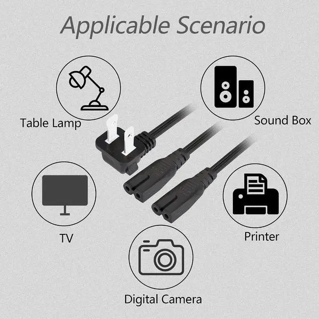Alt view image 5 of 7 - 6Ft 90 Degree 2 Prong Polarized Y Split Power Cord, 2 Slot to Dual IEC320 C7 AC Wall Cable for Radio/CD Players,Blu-ray Players,Amplifiers,Boom Boxes,TV,1.8m,Right Angle