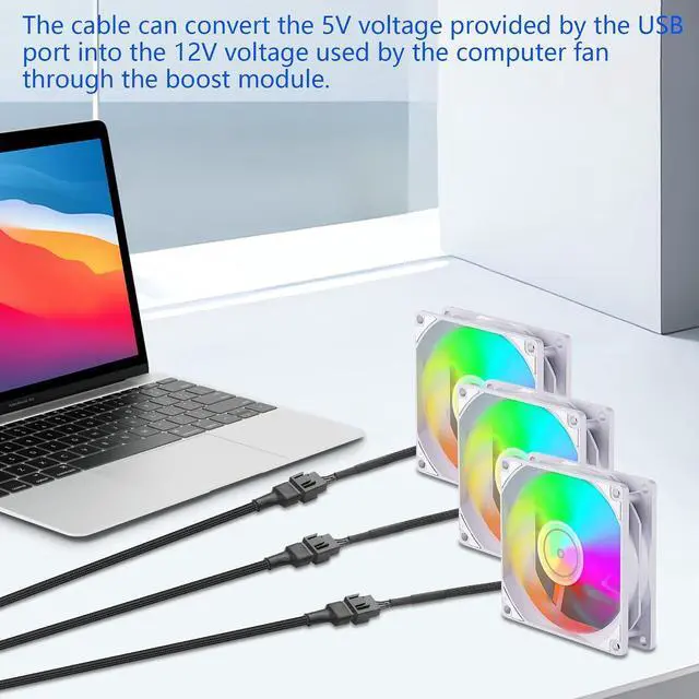 Alt view image 5 of 7 - USB to 3/4 Pin Step-Up Fan Power Cable DC5V to DC12V USB-A Male to 3/4 Pin Male Chassis Fan Cable for CPU Fans,Chassis Fans etc(21.26 Inch) (1 to 3)